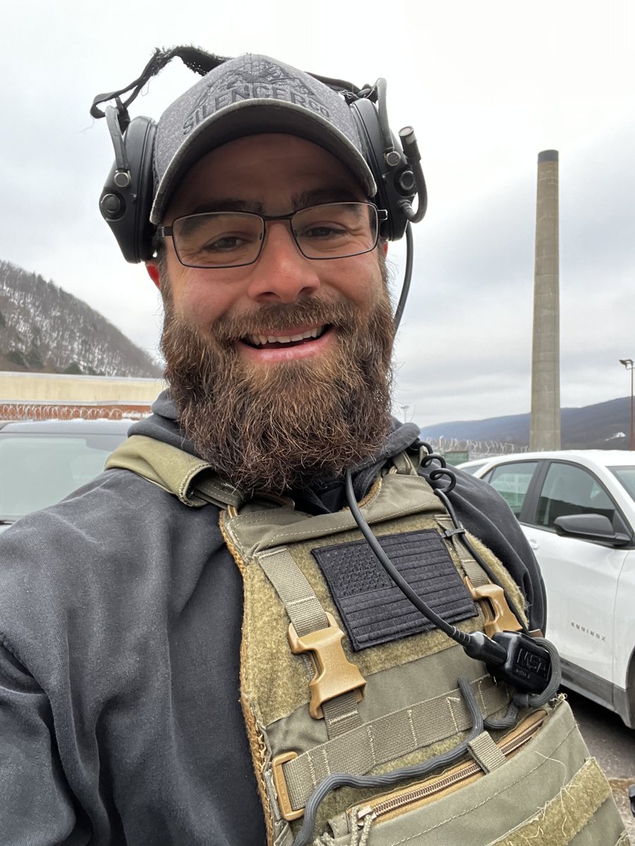 Kyle Peirson in tactical gear during his prison hostage rescue team years