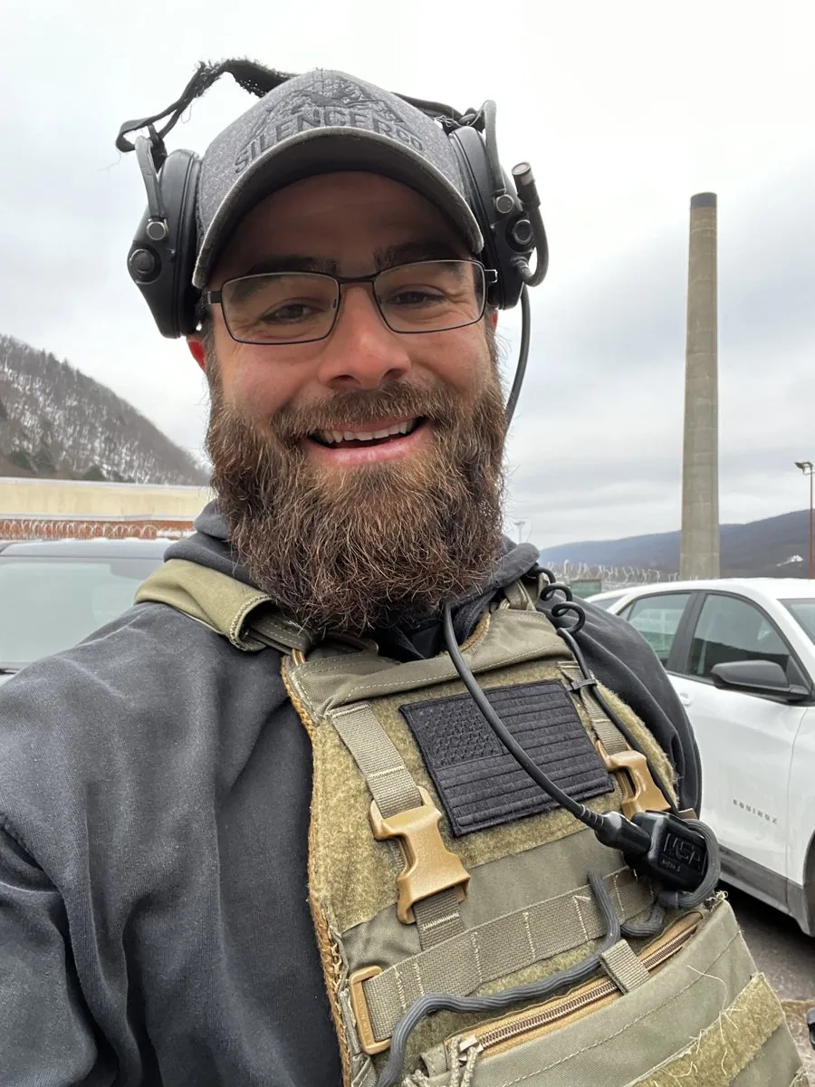 Kyle Peirson in tactical gear during his prison hostage rescue team years